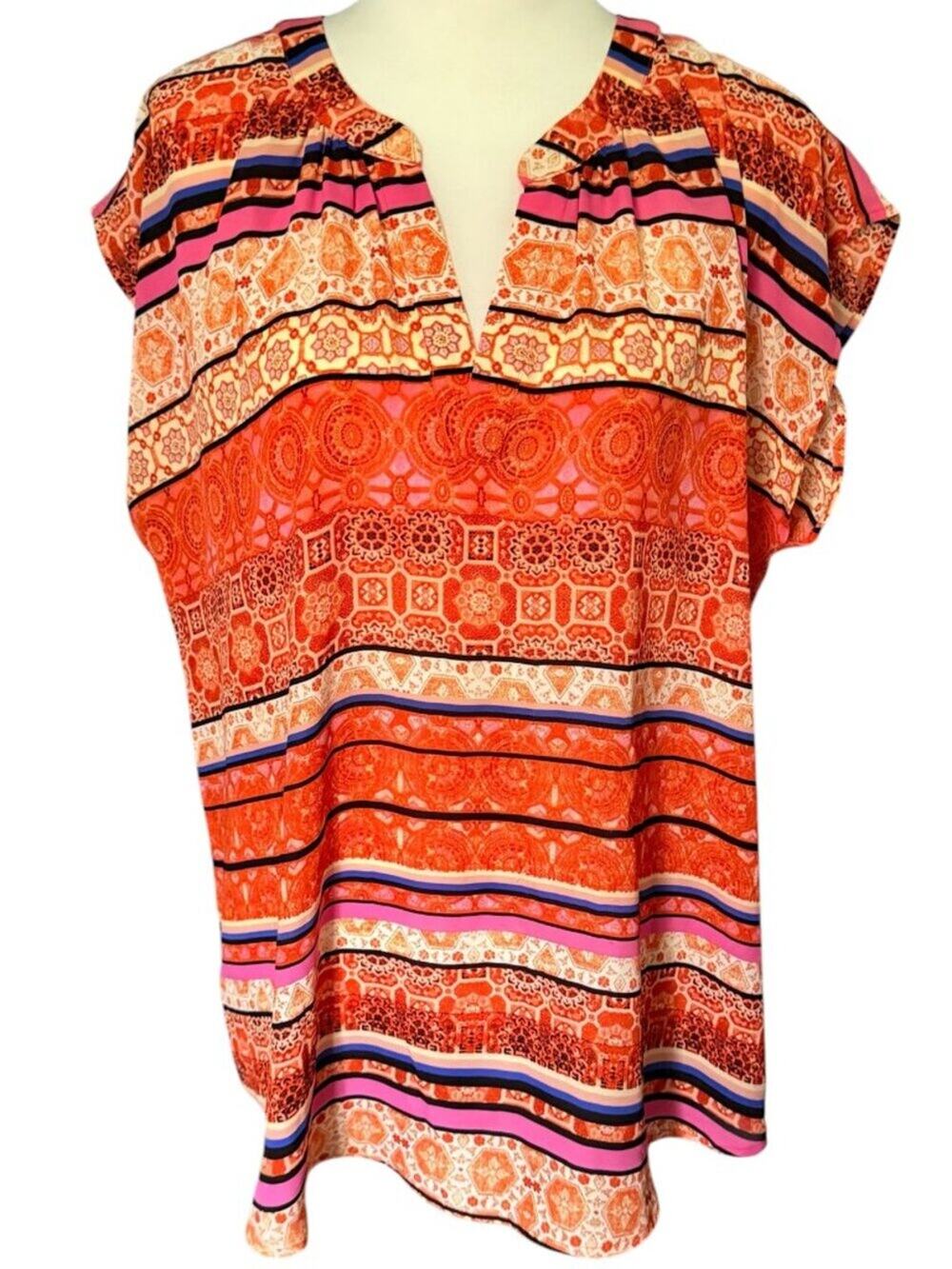 Roz & Ali Short Sleeveless / Sleeveless Top Woman 1X Orange Pink Blue